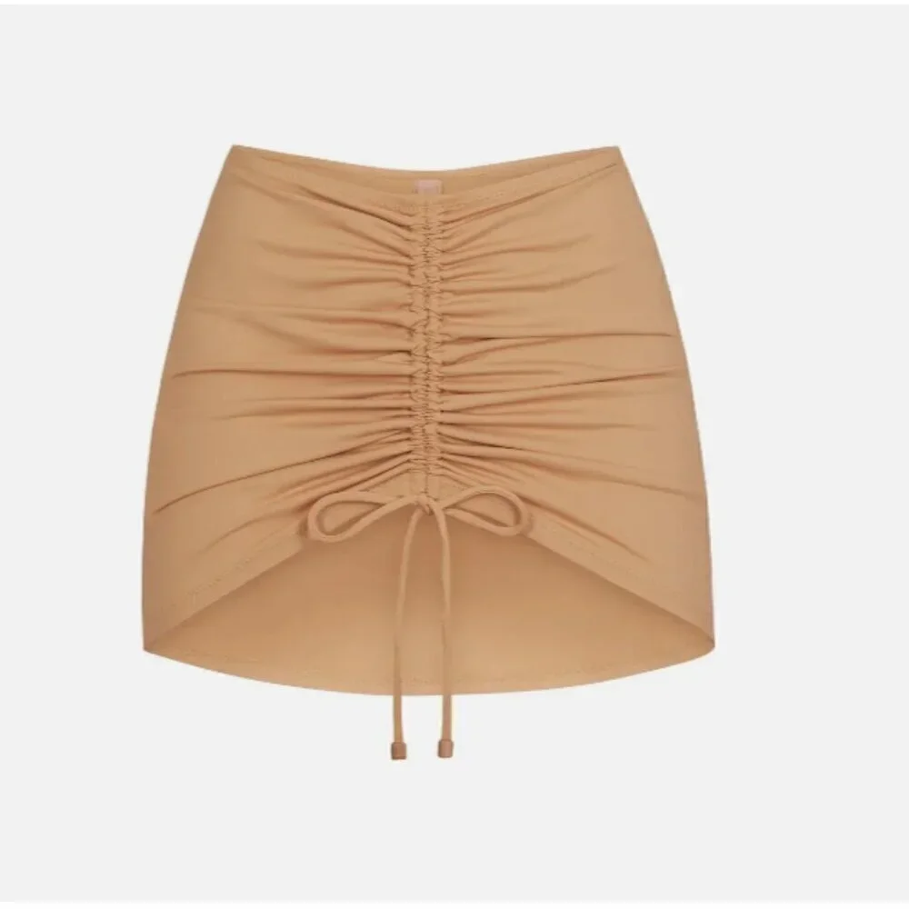 NWT SKIM Sexy Ruched Mini Skirt Cover-up Tight Fitting Almond Brown Size 2XL XXL